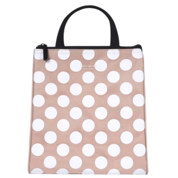 kate spade Handbags - Kate Spade New York CLEAR-COATED Pink White Jumbo Dot Insulated Lunch Tote Bag